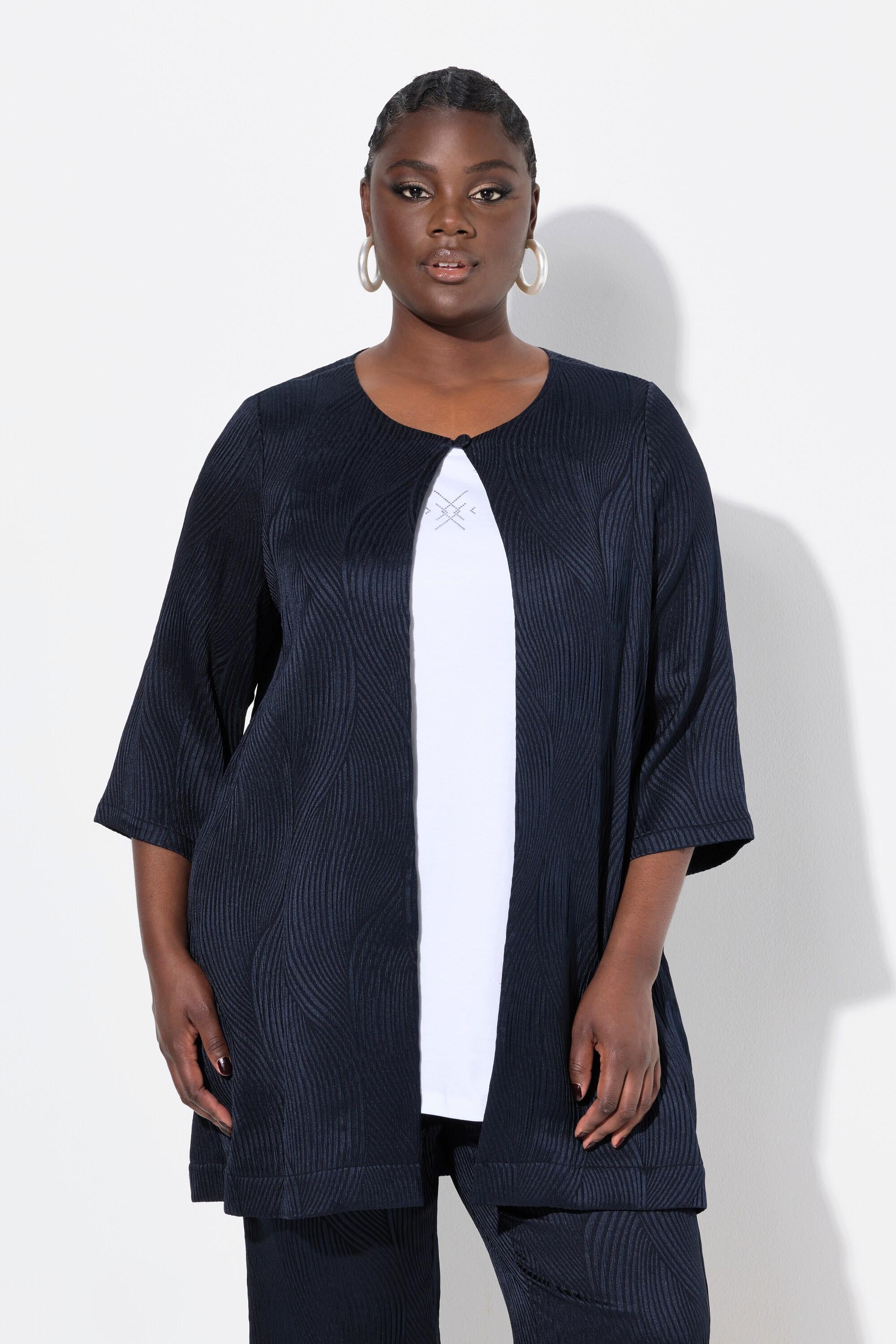 Ulla Popken Veste esprit chemisier coupe évasée col rond avec pli d'aisance au dos  