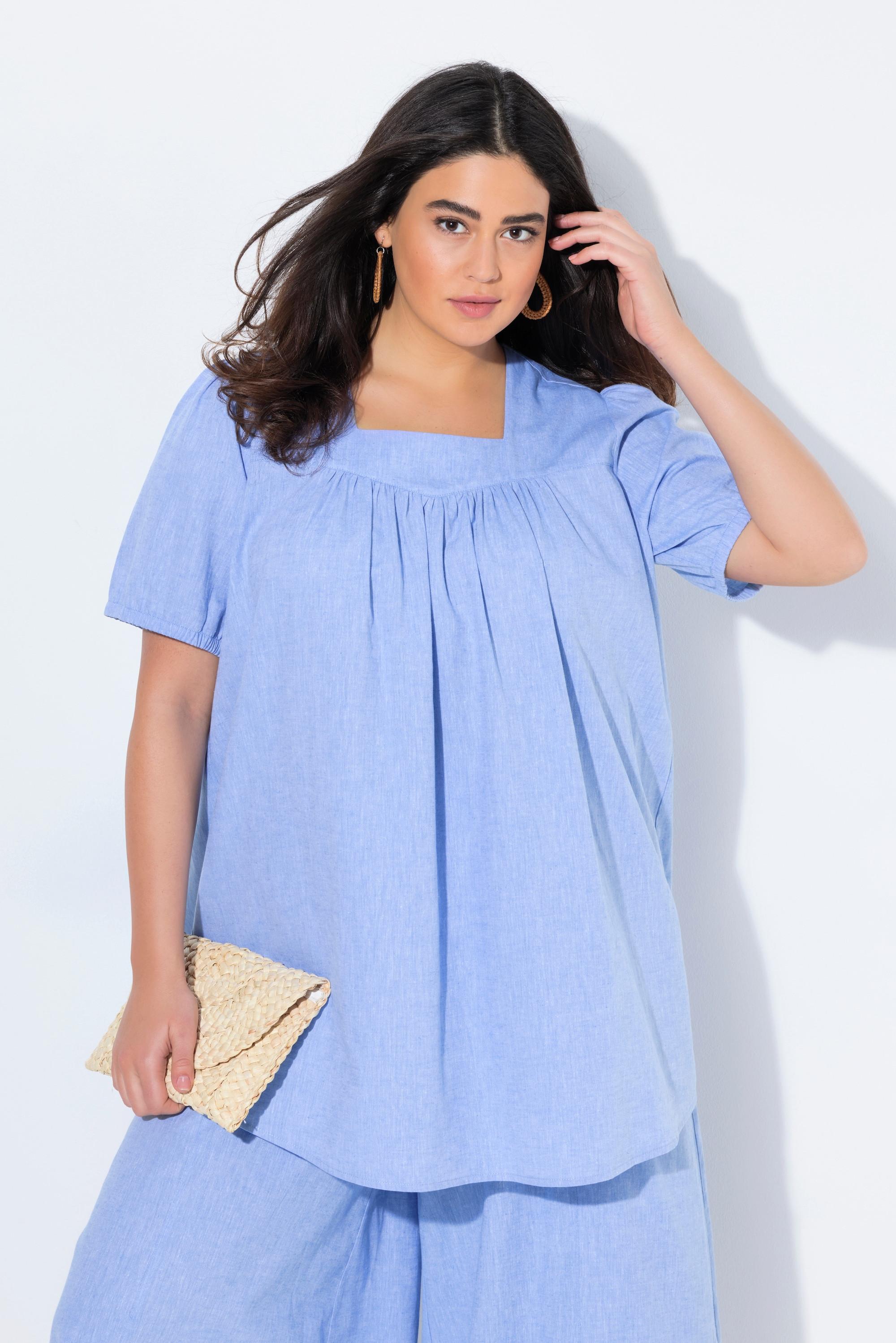 Ulla Popken Tunica Scollo Rettangolare Mezze Maniche a Sbuffo  