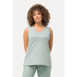 Ulla Popken Top Scollo a V Senza Maniche Confezione da 2 Rigato e Tinta Unita  