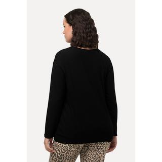 Ulla Popken  Maglia in jersey a costine con cut-out, scollo a V e maniche lunghe 