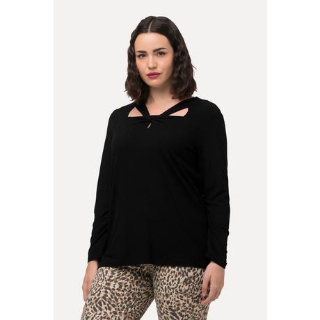 Ulla Popken  Maglia in jersey a costine con cut-out, scollo a V e maniche lunghe 