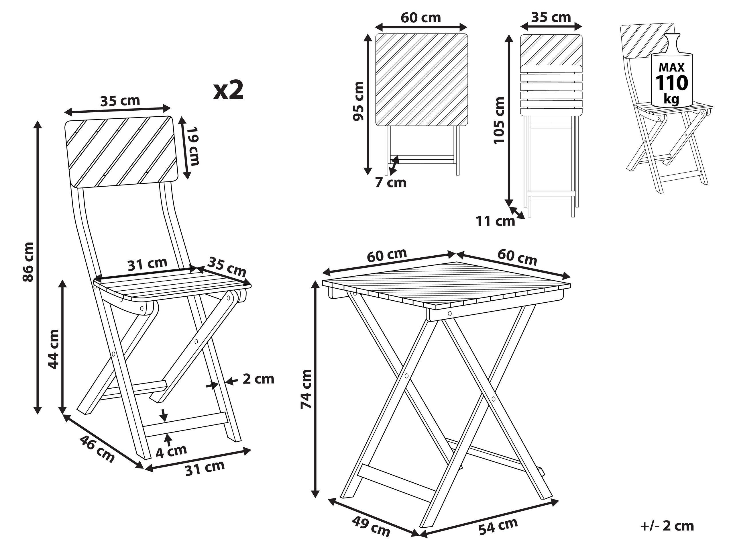 Beliani Bistro Set aus Eukalyptus Klassisch ARDORE  