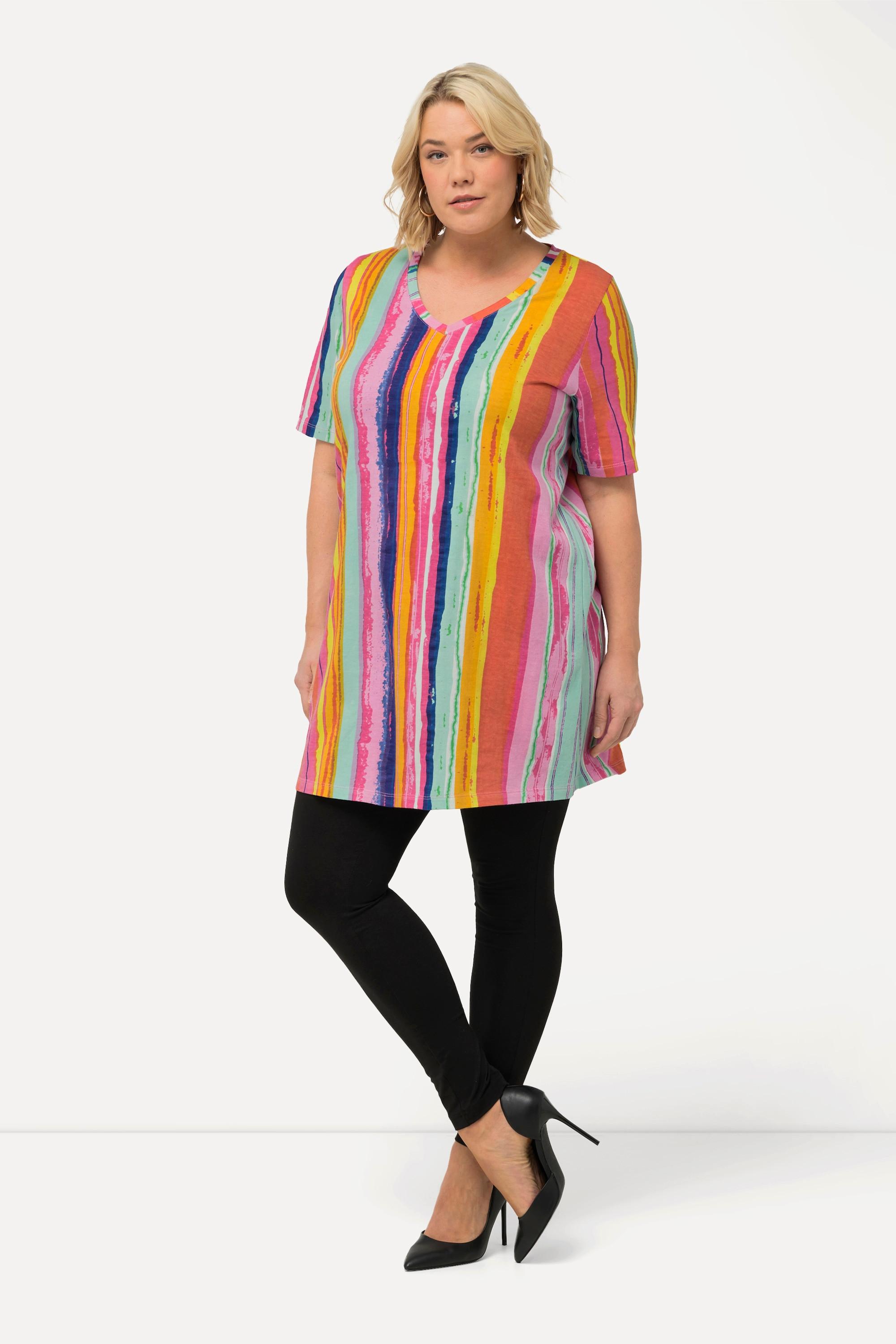 Ulla Popken  Longshirt, bedruckt, A-Linie, V-Ausschnitt, Halbarm 