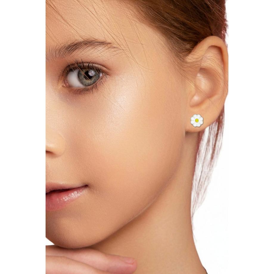 Maxte  Premium Ohrstecker Gänseblümchen mit Kristall und Epoxy 