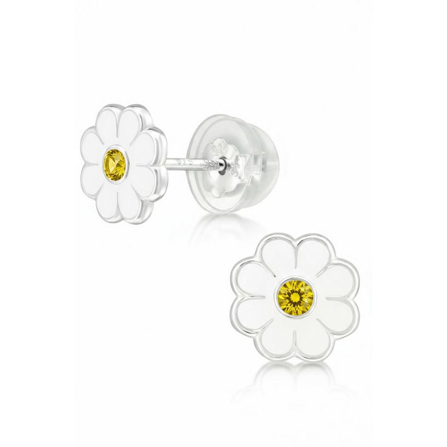 Premium Ohrstecker Gänseblümchen mit Kristall und Epoxy