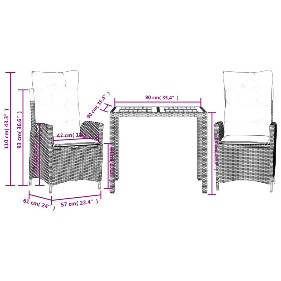 VidaXL Ensemble de salle à manger de jardin rotin synthétique  