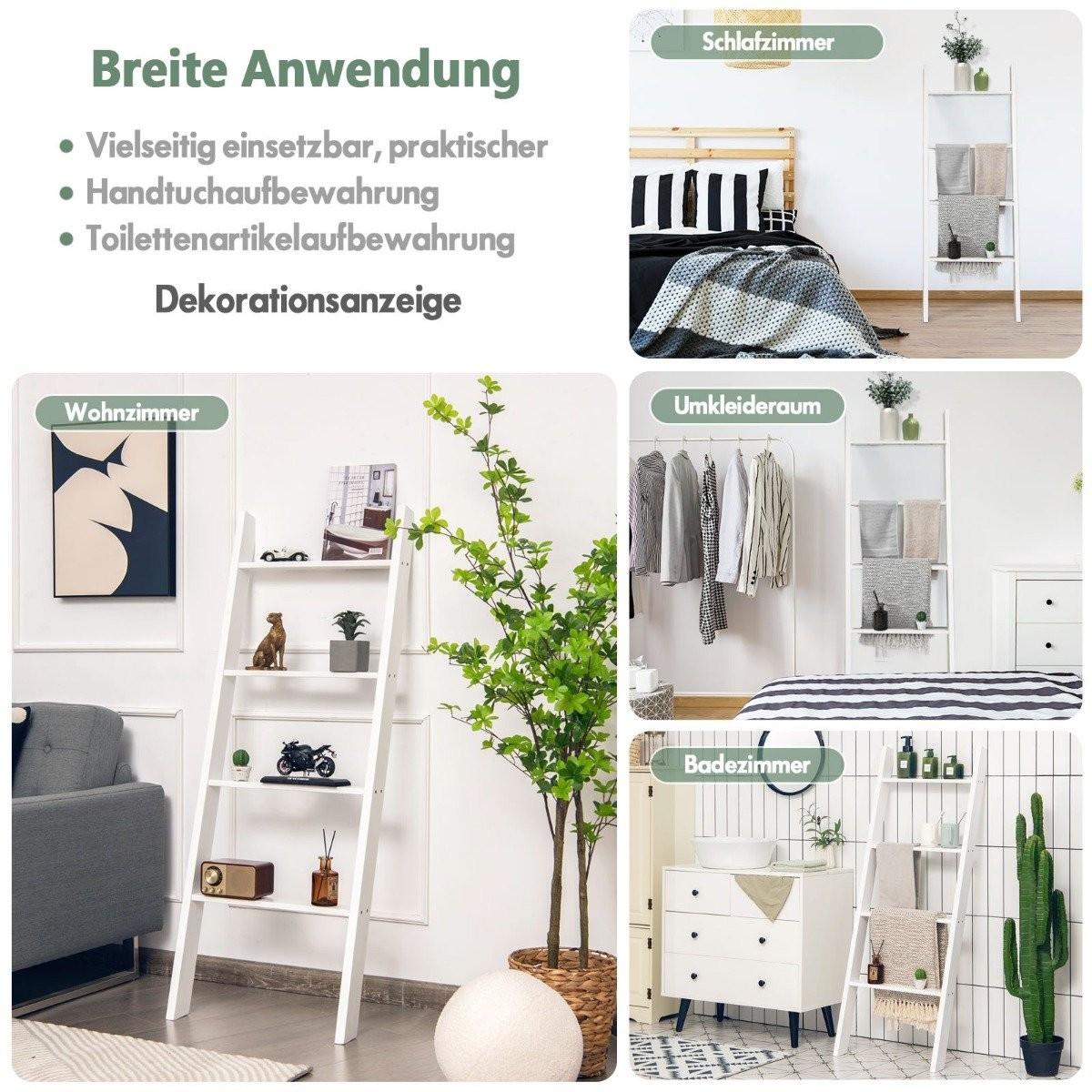 B2X Porta asciugamani scala da soffitto in legno a 4 livelli 50 x 7,5 x 137 cm bianco  