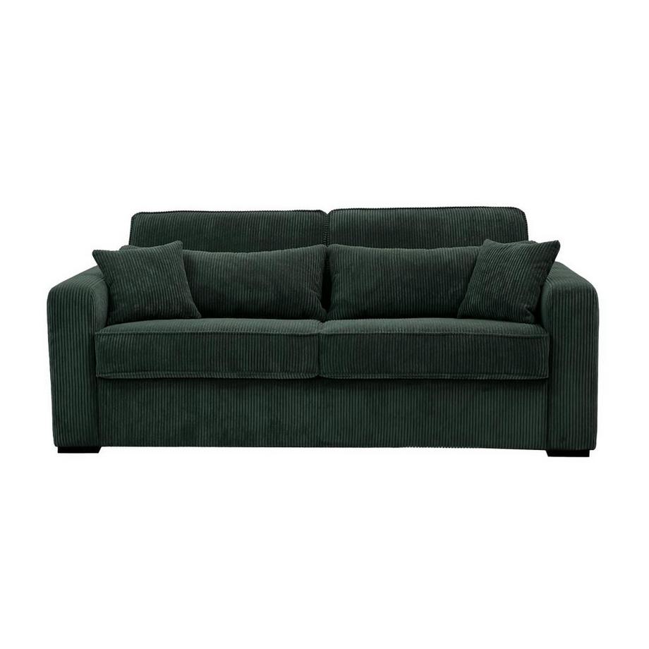Vente-unique Schlafsofa mit Matratze 4-Sitzer - Liegefläche mit Lattenrost mit breiten Latten 160 cm - Matratze 18 cm - Cord - Grün - MONDOVI  