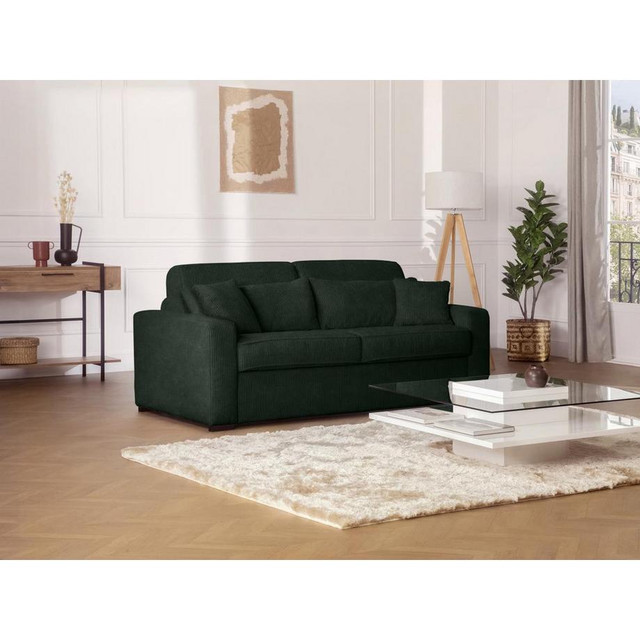 Vente-unique Schlafsofa mit Matratze 4-Sitzer - Liegefläche mit Lattenrost mit breiten Latten 160 cm - Matratze 18 cm - Cord - Grün - MONDOVI  