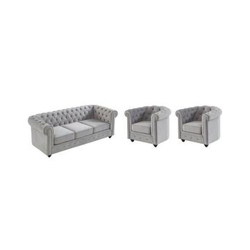 Canapé 3 places 2 fauteuils CHESTERFIELD Velours clair