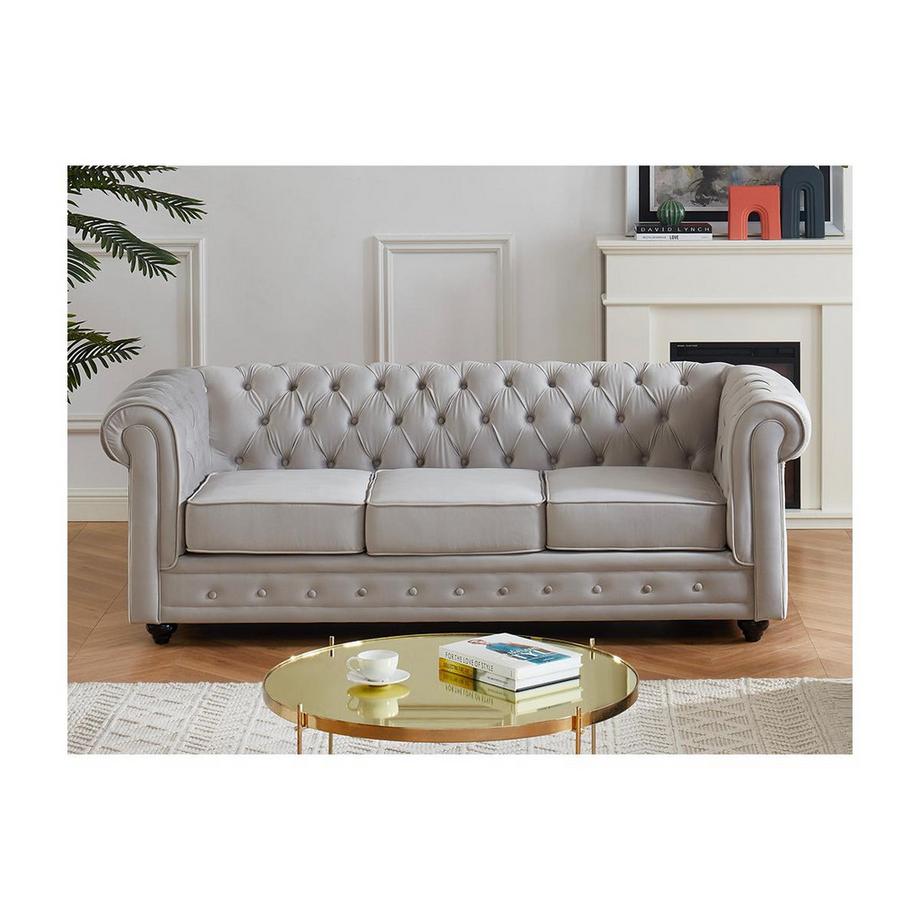 Vente-unique Divano 3 posti e 2 poltrone CHESTERFIELD in velluto Grigio chiaro  