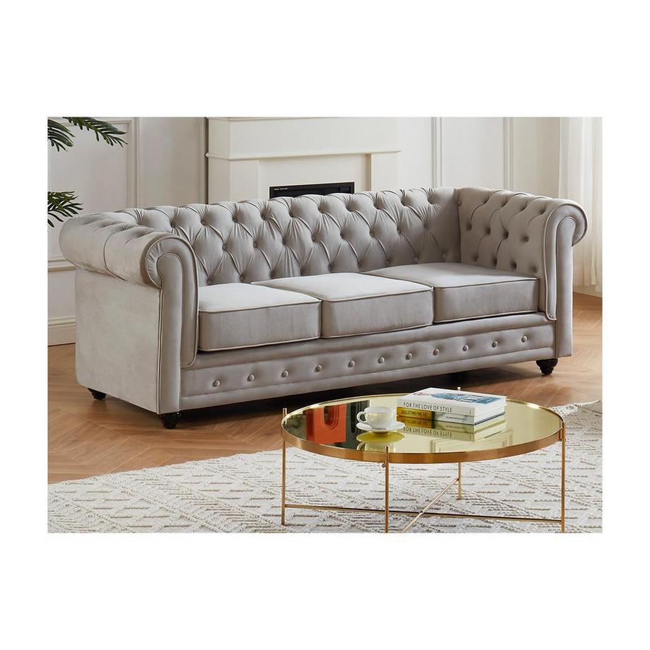 Vente-unique Divano 3 posti e 2 poltrone CHESTERFIELD in velluto Grigio chiaro  