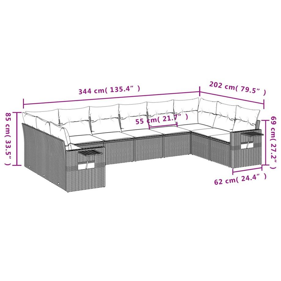 VidaXL Ensemble de canapés de jardin rotin synthétique  