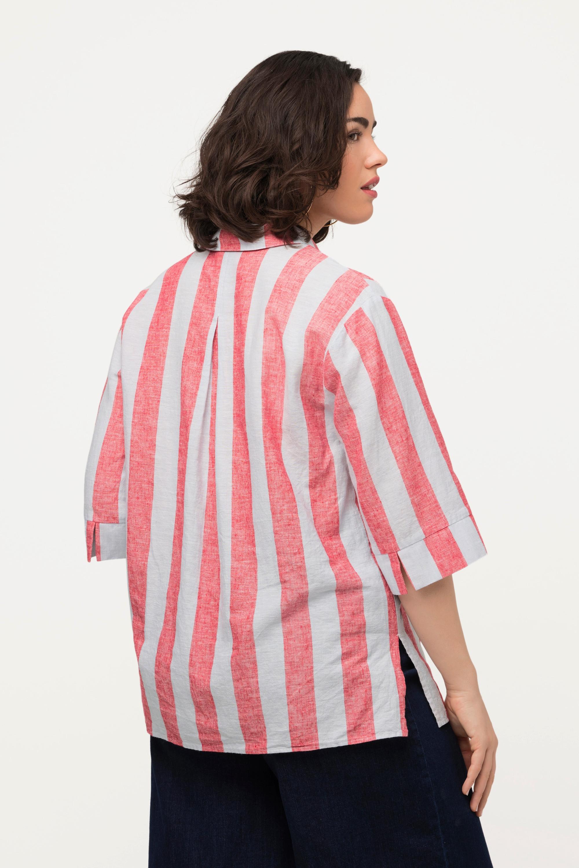 Ulla Popken  Blusa dal taglio oversize in misto lino con scollo a V e manichea 3/4 