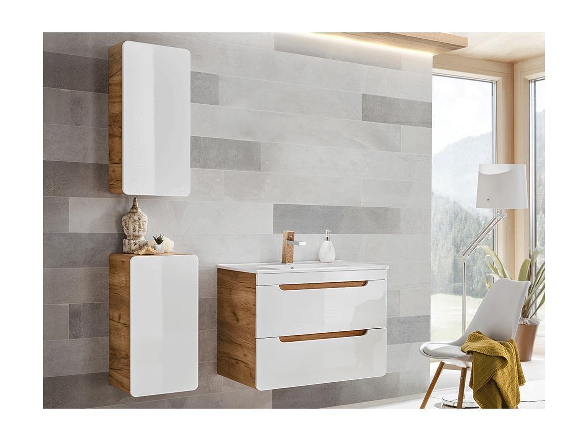 Vente-unique Hängende Badezimmersäule - 32 x 22 x 75 cm - Naturfarben & Weiß - ARUBA  