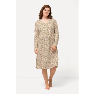 Chemise de nuit en coton bio. Décolleté en V et manches longues. Imprimé feuilles.