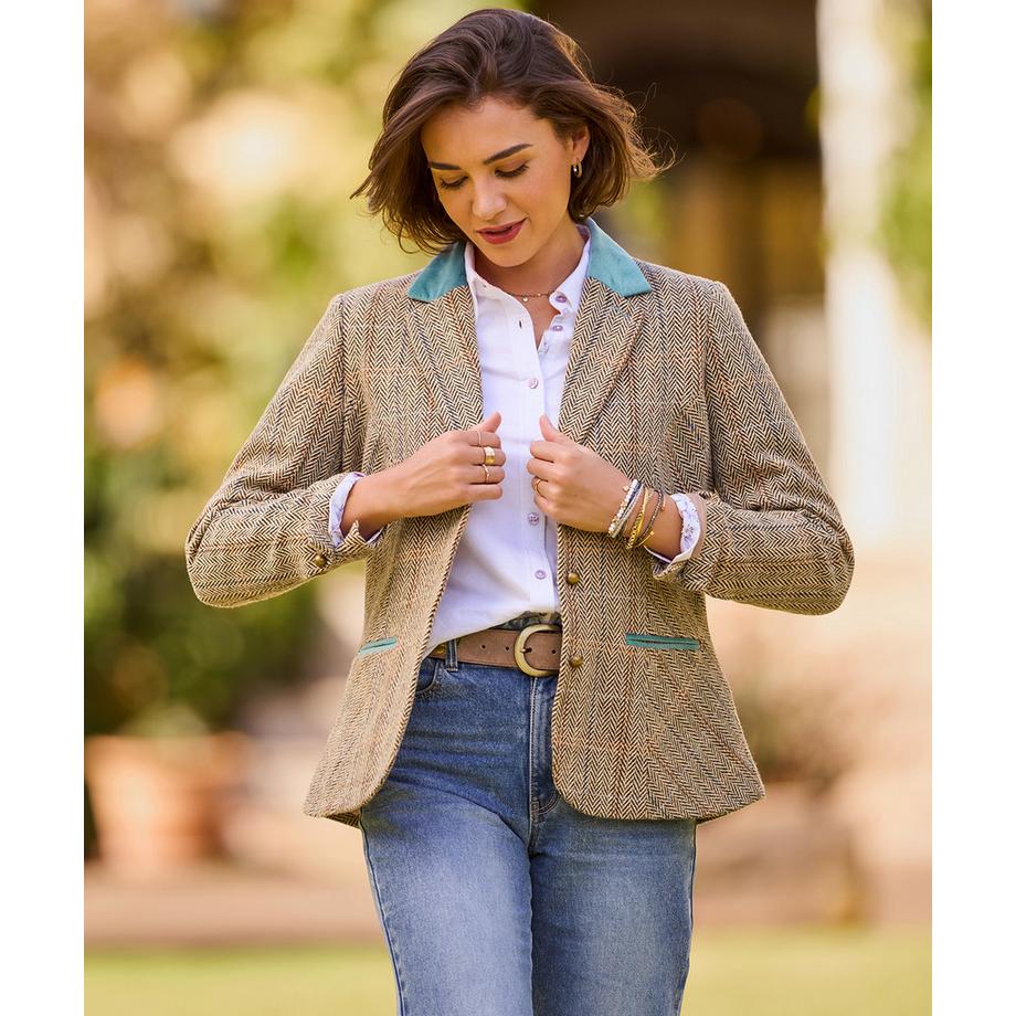 Joe Browns Einreihige Tweedjacke mit Kontrastkragen  