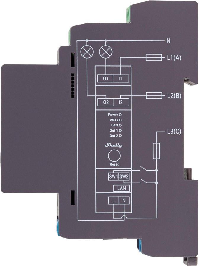 Shelly  Pro 2 LAN und WiFi-DIN-Rail Switch 2-fach Schaltaktor, BT 