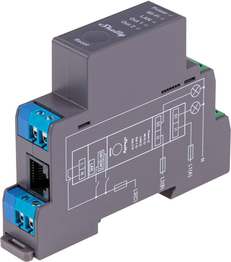 Shelly  Pro 2 LAN und WiFi-DIN-Rail Switch 2-fach Schaltaktor, BT 