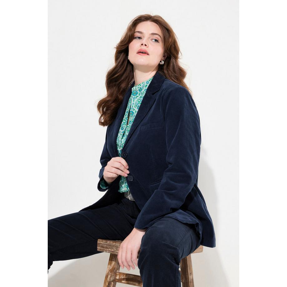 Ulla Popken Blazer di velluto a coste Collo a revers Chiusura con bottoni Sciancrato  