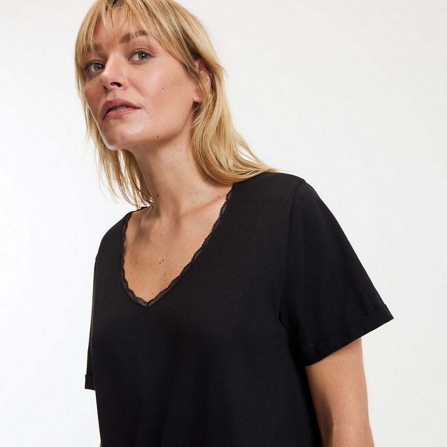 La Redoute Collections Camicia da Notte Maniche Corte Scollo a V Pizzo  