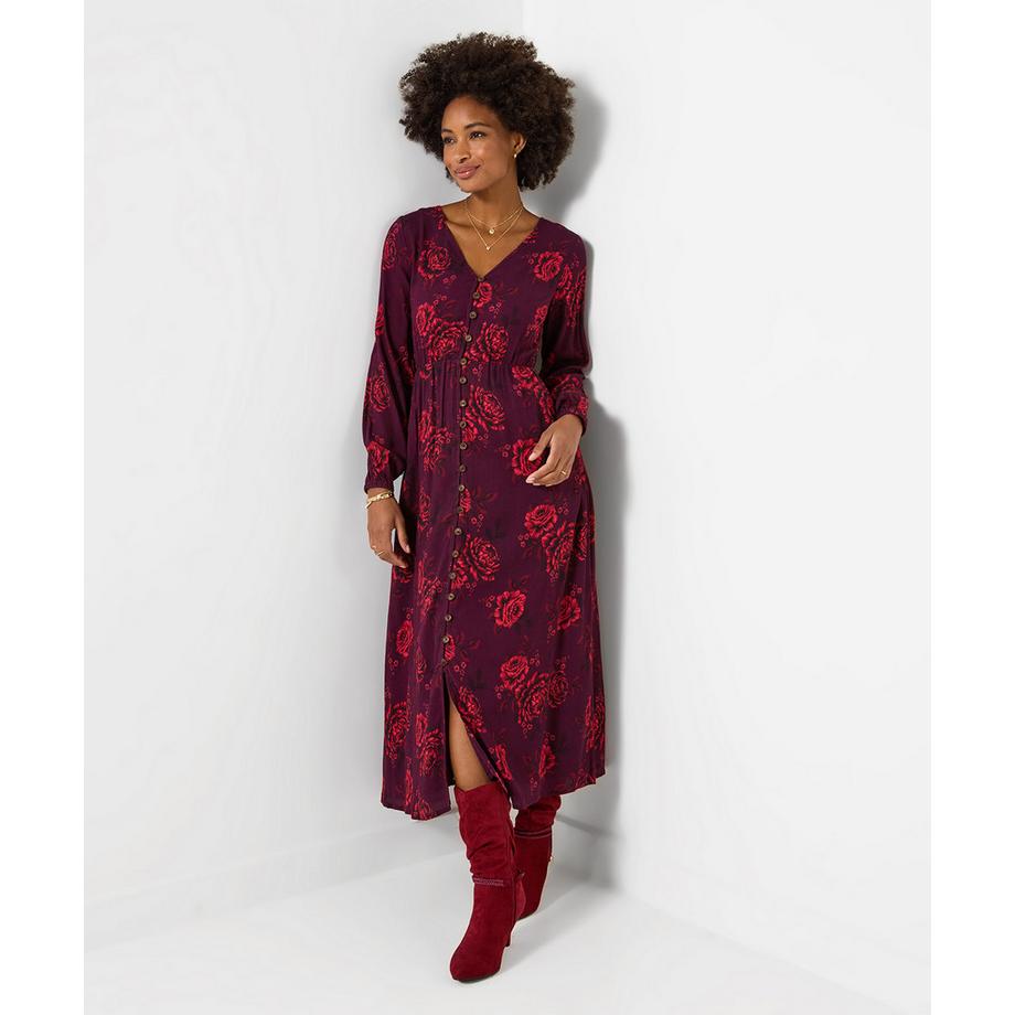 Robe Longue Boutonnée Roses Éclatantes