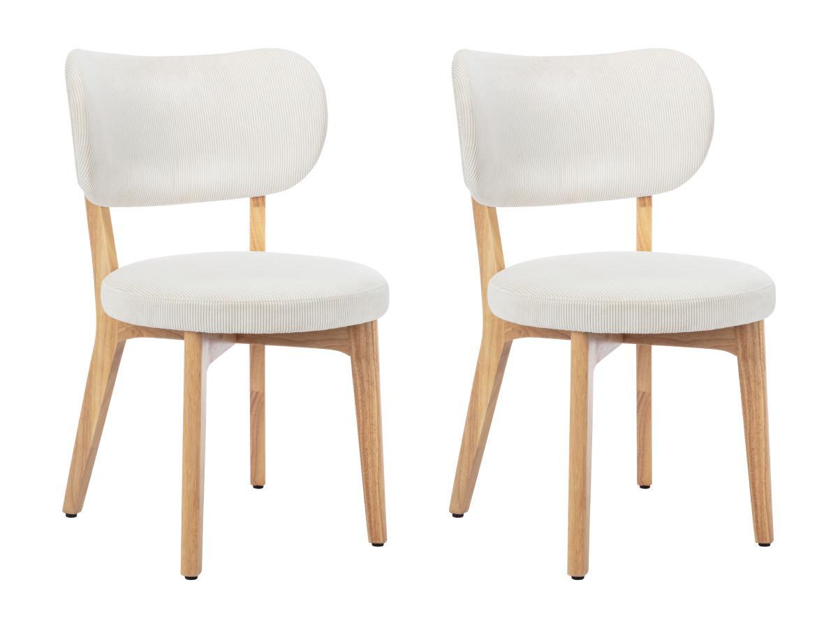 Vente-unique Sedia in Velluto a coste e Legno di hevea Bianco - Lotto di 2 - TORIEL  