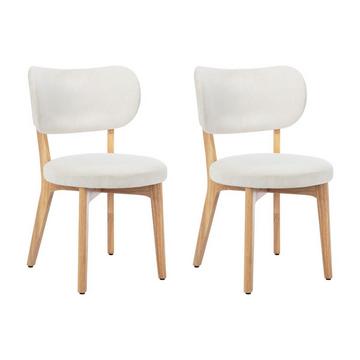 Lot de 2 chaises en velours côtelé et bois d'hévéa - Blanc - TORIEL