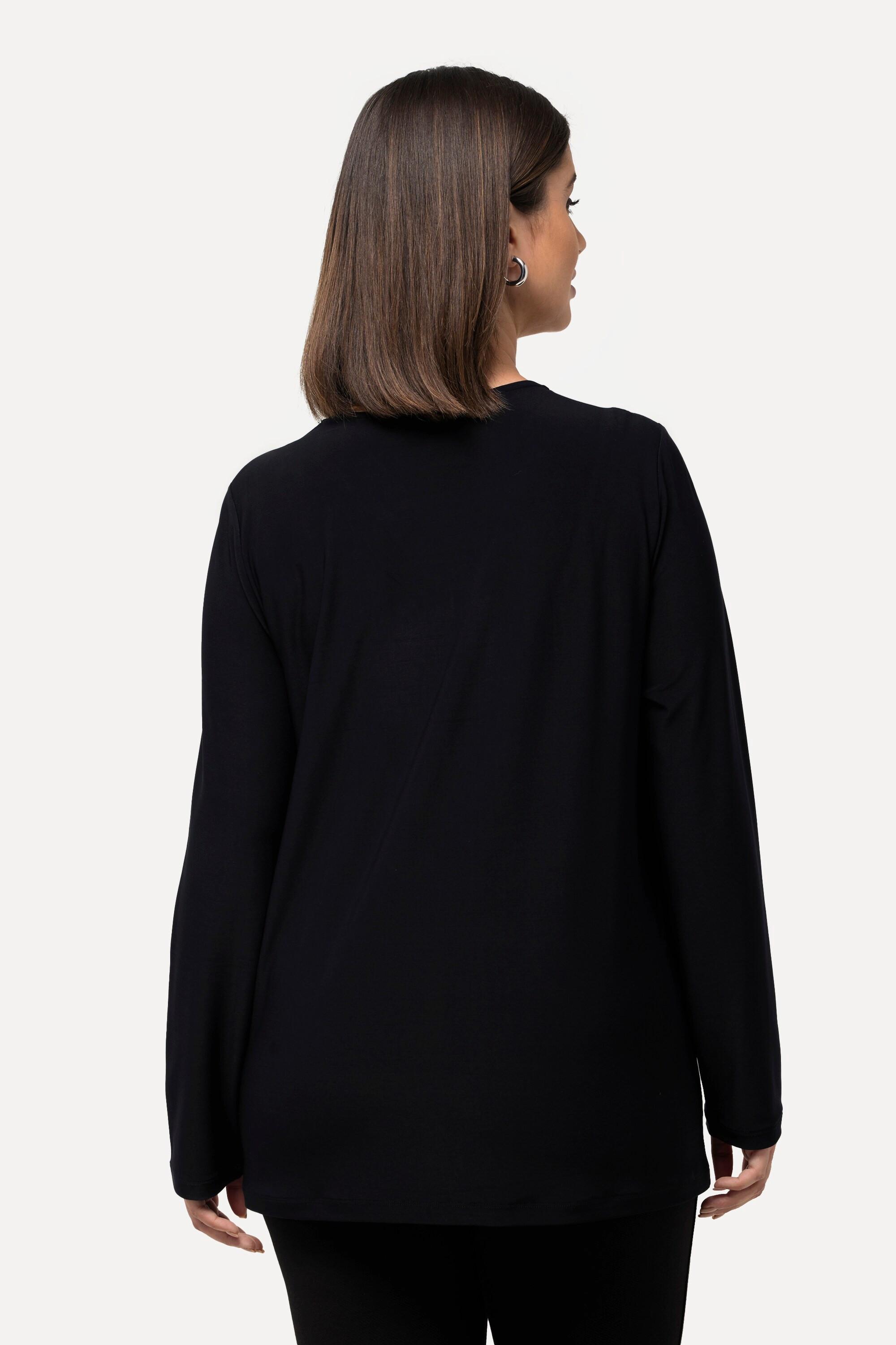 Ulla Popken  Shirt, Cut-Out, Classic, V-Ausschnitt, Langarm 