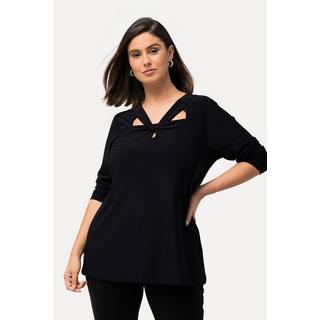 Ulla Popken  Shirt, Cut-Out, Classic, V-Ausschnitt, Langarm 