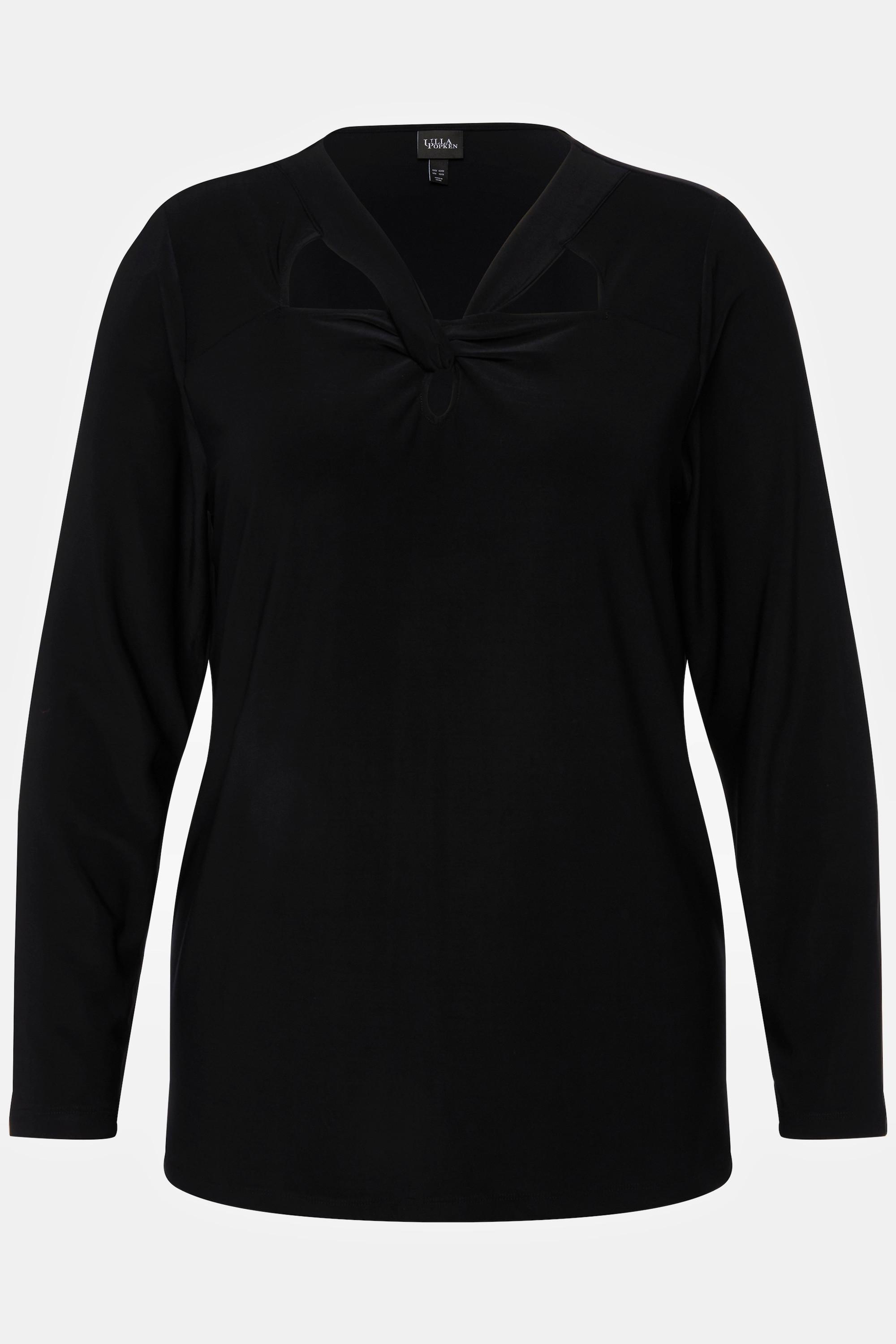 Ulla Popken  Shirt, Cut-Out, Classic, V-Ausschnitt, Langarm 