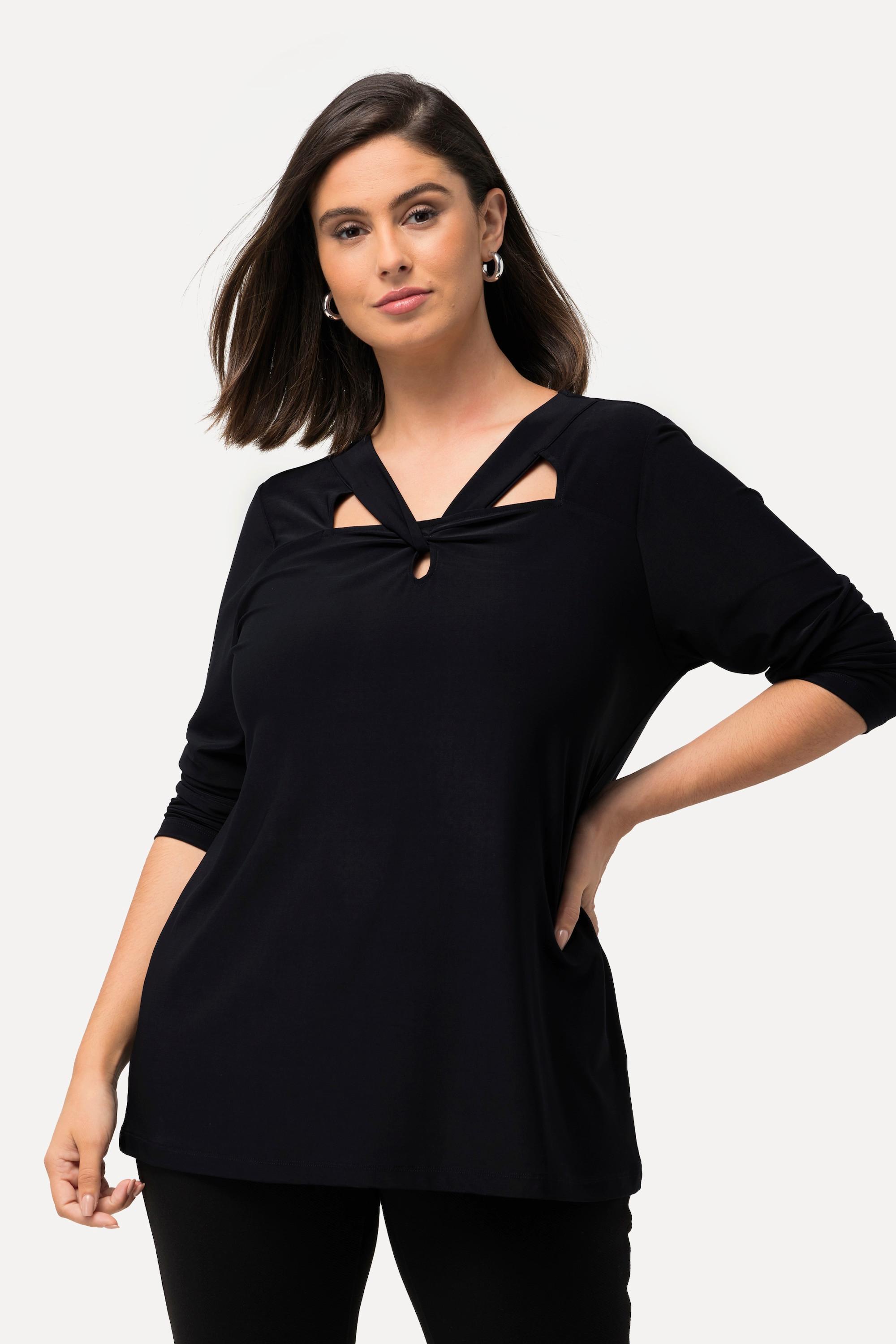 Ulla Popken  Shirt, Cut-Out, Classic, V-Ausschnitt, Langarm 