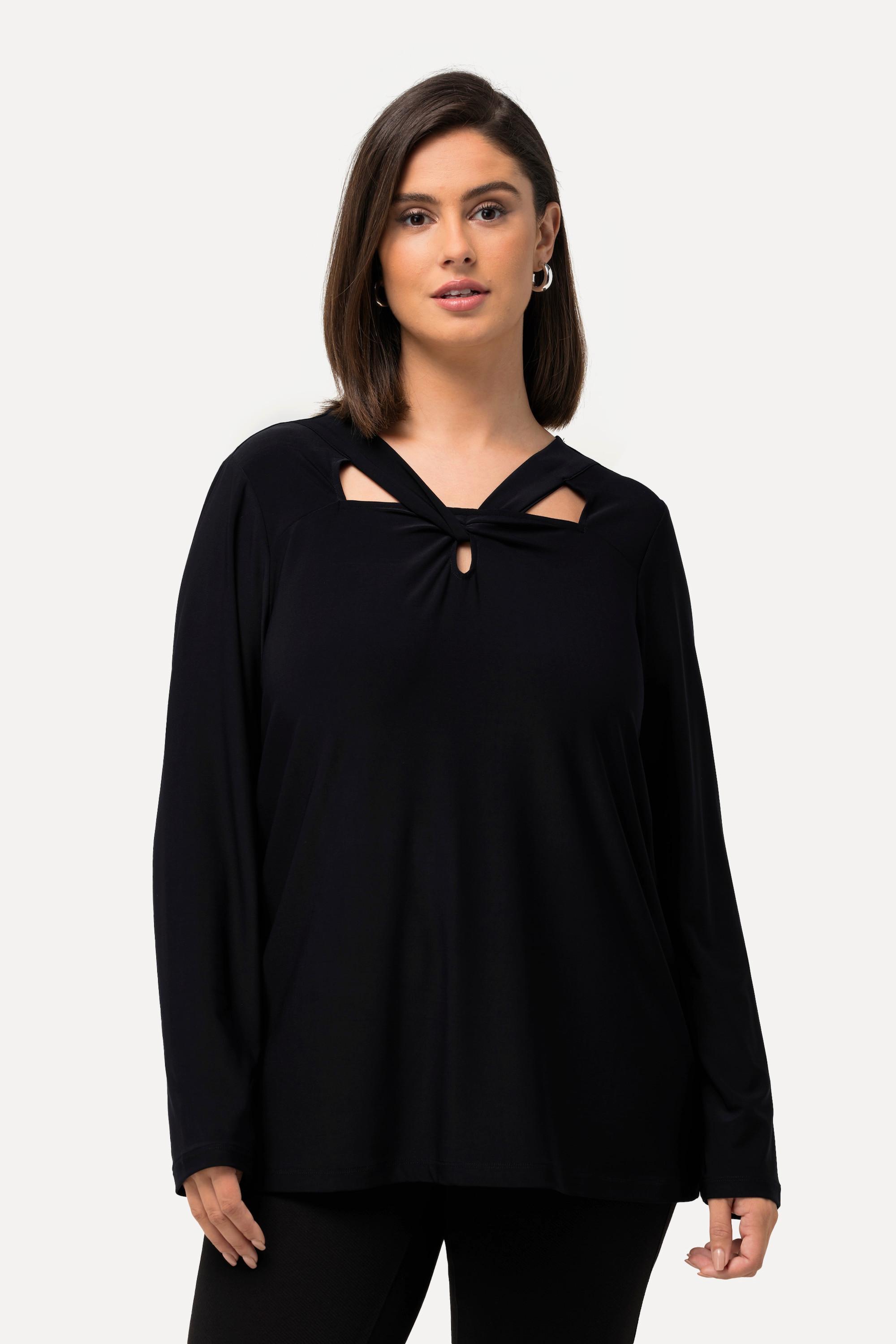 Ulla Popken  Shirt, Cut-Out, Classic, V-Ausschnitt, Langarm 