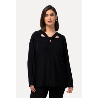 Ulla Popken  Shirt, Cut-Out, Classic, V-Ausschnitt, Langarm 