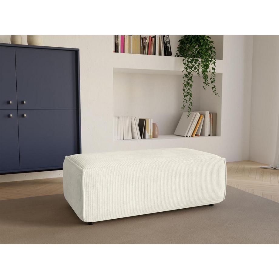 Vente-unique Pouf in Velluto a coste Bianco - AMELIA  