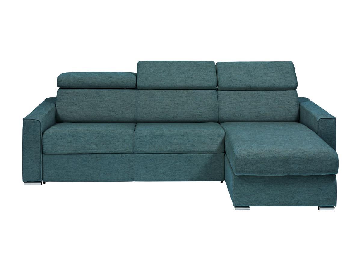 Vente-unique Ecksofa mit Matratze - Ecke wechselbar - Stoff - Blau - Liegefläche mit Lattenrost mit breiten Latten 140 cm - Matratze 18 cm - VIZIR  