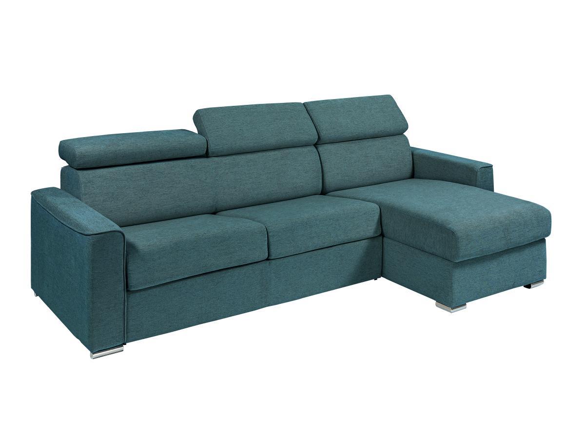 Vente-unique Ecksofa mit Matratze - Ecke wechselbar - Stoff - Blau - Liegefläche mit Lattenrost mit breiten Latten 140 cm - Matratze 18 cm - VIZIR  