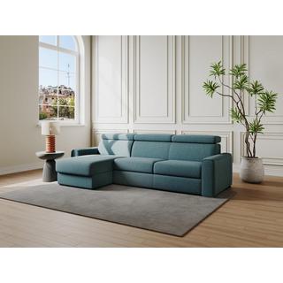 Vente-unique Ecksofa mit Matratze - Ecke wechselbar - Stoff - Blau - Liegefläche mit Lattenrost mit breiten Latten 140 cm - Matratze 18 cm - VIZIR  
