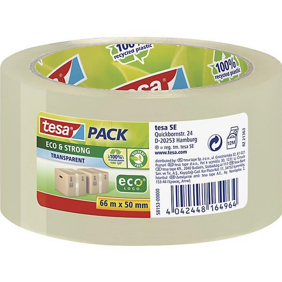 Tesa  PP-Packband, tesapack® Eco & Strong, VE 36 Rollen, transparent, Bandbreite 50 mm. 