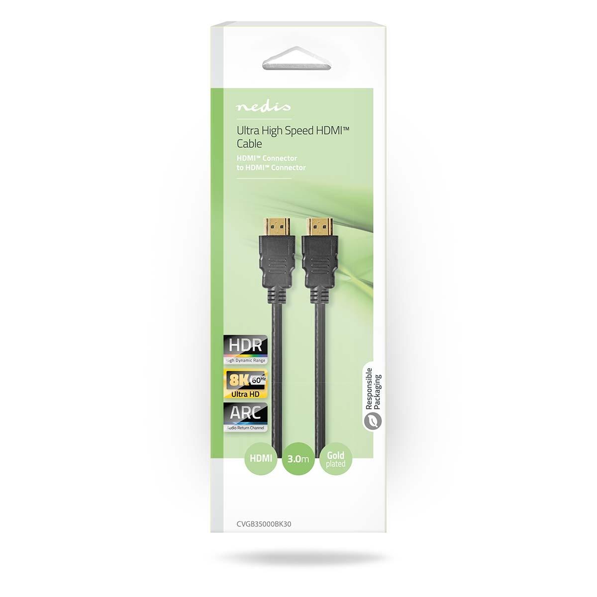 Nedis  Câble HDMI™ Ultra High Speed | Connecteur HDMI™ | Connecteur HDMI™ | 8K@60Hz | 48 Gbps | 3,00m | Rond | 6,7mm | Noir | Boîte 