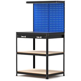 Northix Banco da lavoro 81 x 41 cm Tavolo da lavoro con capacità di carico di 225 kg con parete forata e amp; Cassetti e amp; scaffali blu  