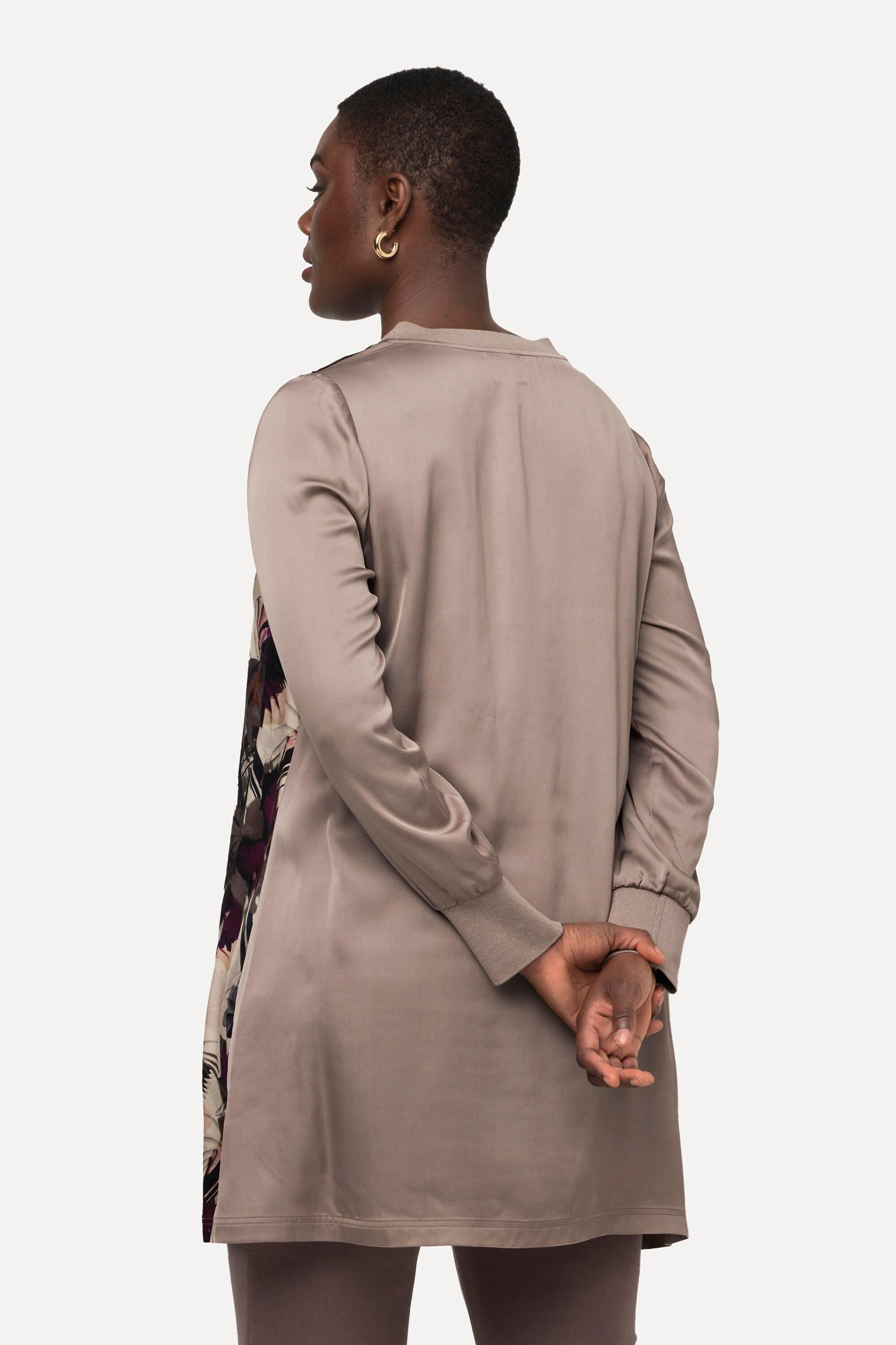 Ulla Popken Tunica lunga in raso linea A scollo V maniche lunghe  