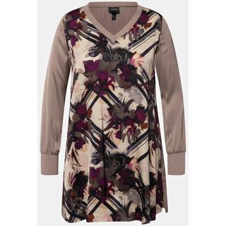 Ulla Popken Tunique longue en satin ligne A col V manches longues  