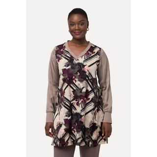 Ulla Popken Tunica lunga in raso linea A scollo V maniche lunghe  