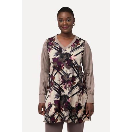 Ulla Popken Tunique longue en satin ligne A col V manches longues  