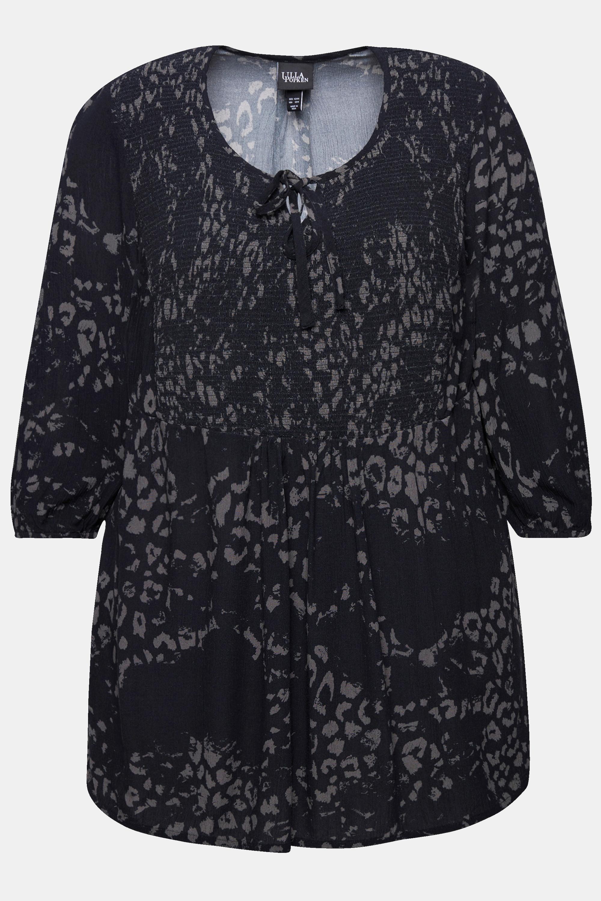 Ulla Popken  Blusa a punto smock, scollo rotondo e maniche a 3/4 nero 