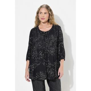 Ulla Popken  Blusa a punto smock, scollo rotondo e maniche a 3/4 nero 