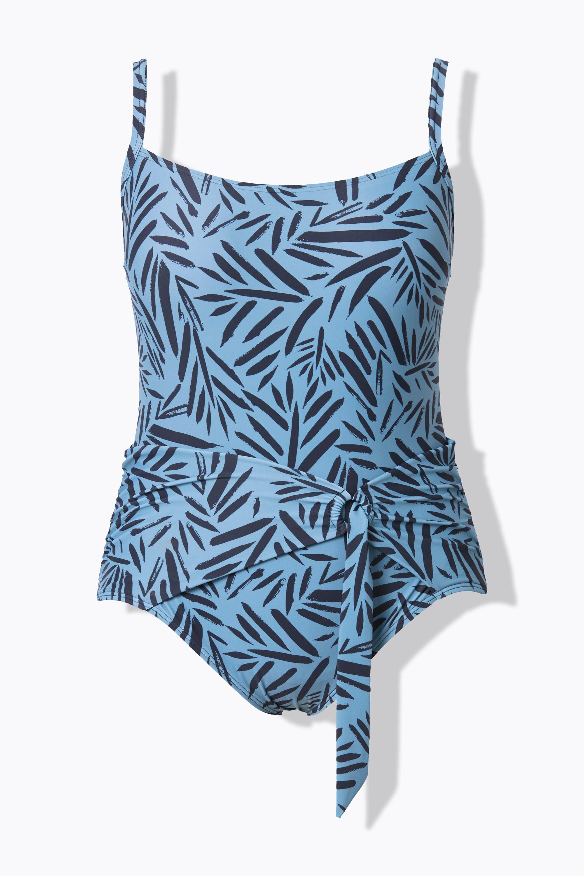 Ulla Popken  Maillot de bain avec bonnets souples, imprimé feuilles et bretelles spaghettis, matière recyclée 