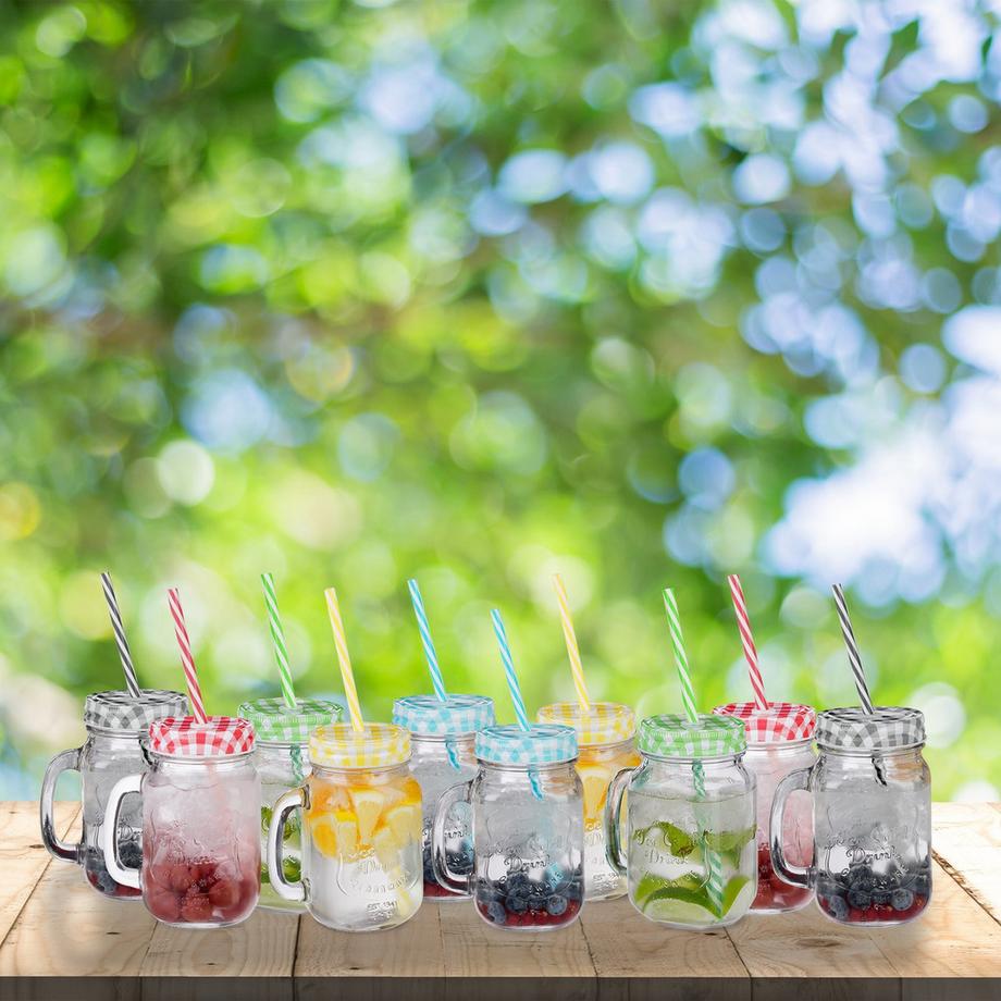 B2X  Bunte Trinkgläser mit Deckel 10er Set 
