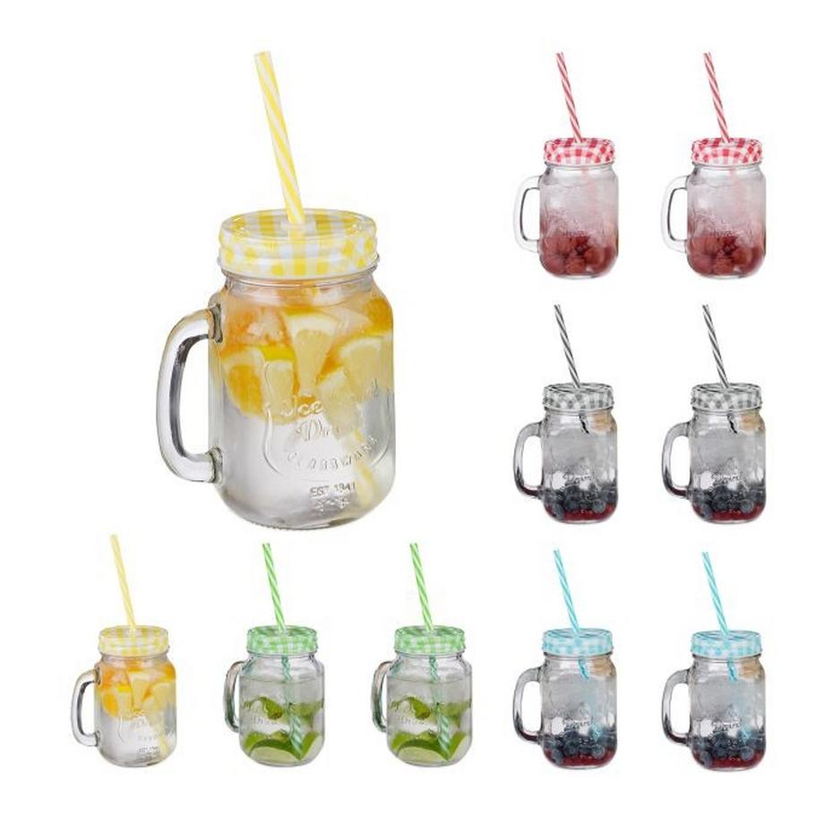 B2X  Bunte Trinkgläser mit Deckel 10er Set 